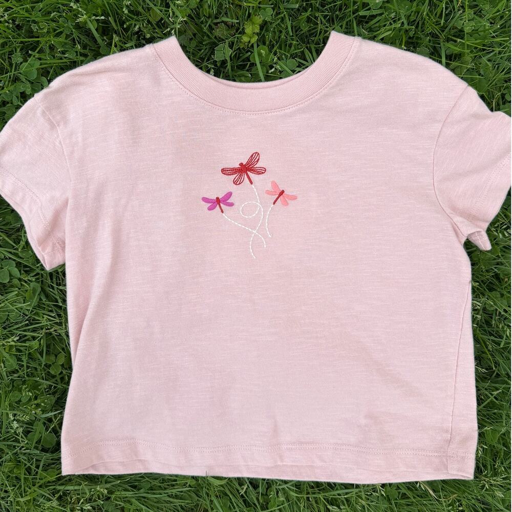 Cat & Jack Girls Pink Dragonfly Graphic Crop T-Shirt Short Sleeve (SZ S 6/7)